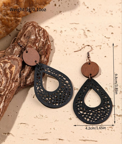 Leather and Wood Cut Out Earrings