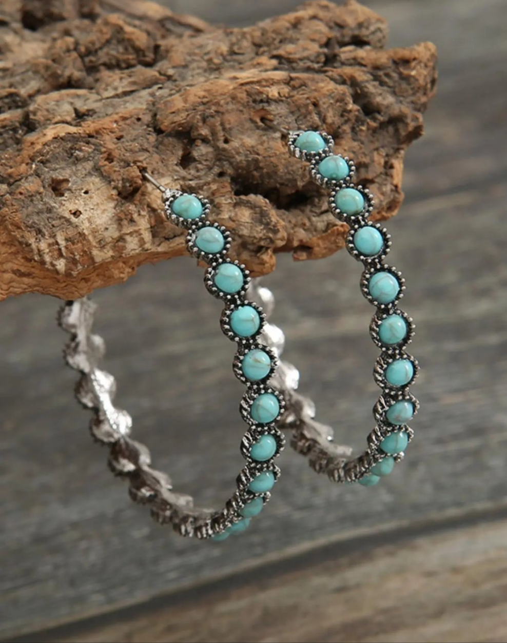 Turquoise Silver Hoop Earrings