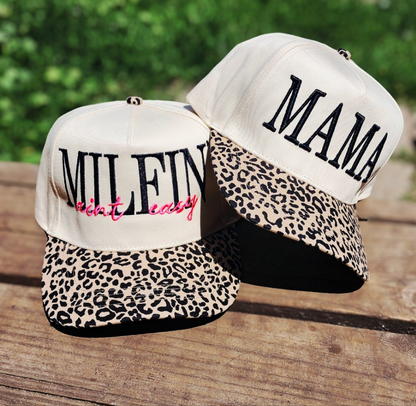Leopard Print Mama/Milfin Embroidered - Trucker Hat