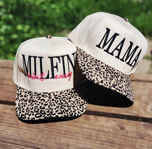 Leopard Print Mama/Milfin Embroidered - Trucker Hat