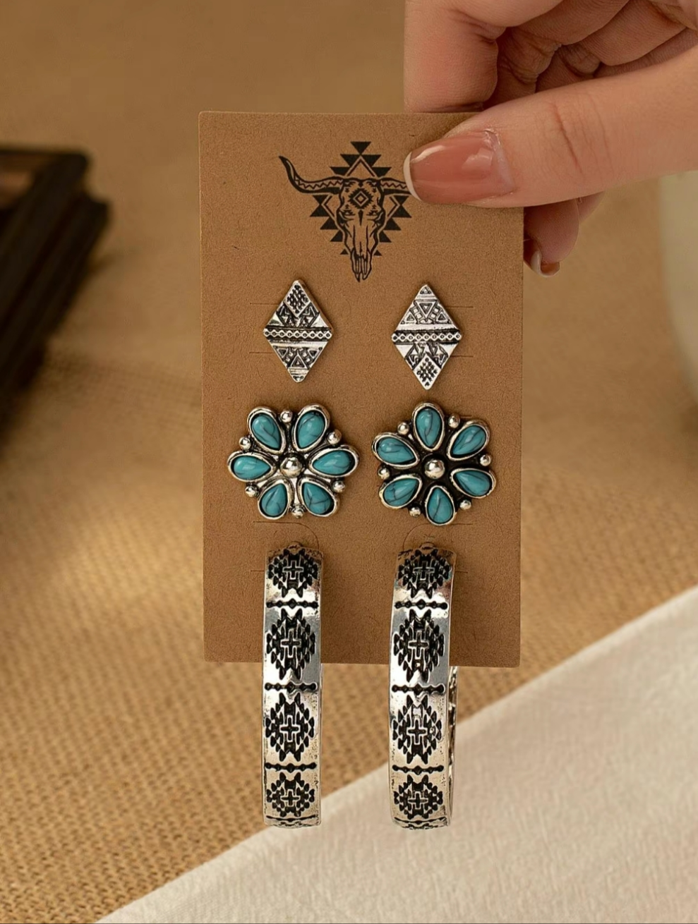 Set of 3 Western Turquoise Earrings