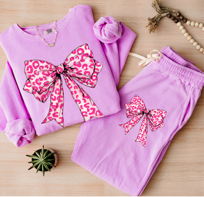 Pink Leopard Bow, Comfort Colors Matching Set - Multiple Colors