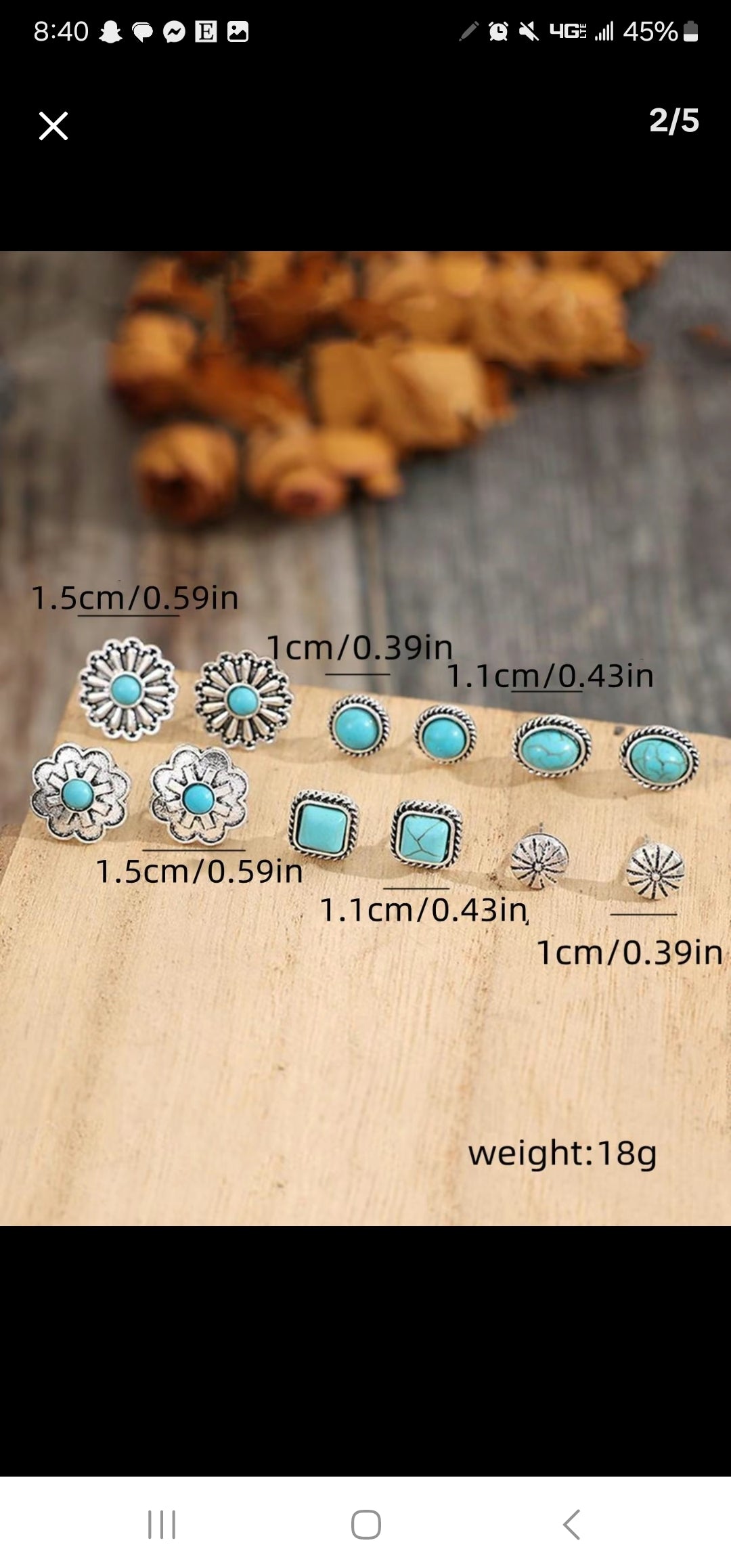 Set of 6 Western Turquoise Stud Earrings