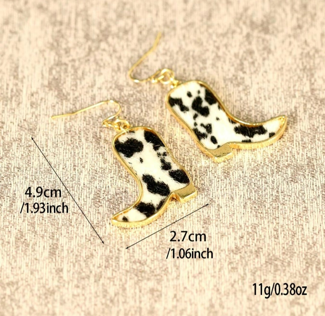 Cowhide Cowgirl Boot Earrings