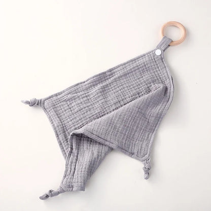 Muslin Baby Towel/Lovey with Wooden Teether - Multiple Colors!