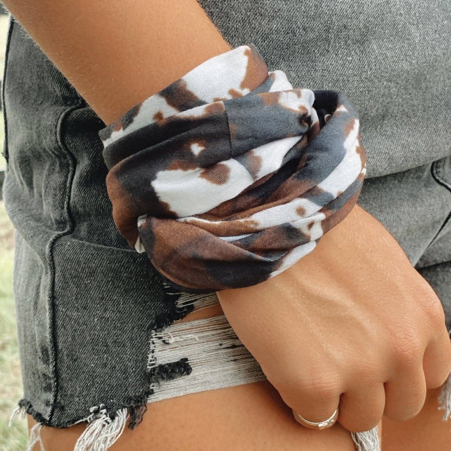 Brown Cowhide Stretchy Head Wrap