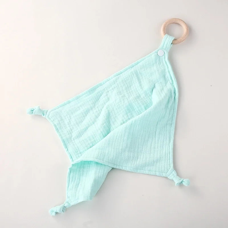 Muslin Baby Towel/Lovey with Wooden Teether - Multiple Colors!