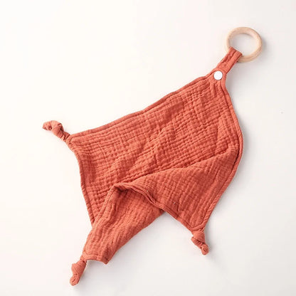 Muslin Baby Towel/Lovey with Wooden Teether - Multiple Colors!