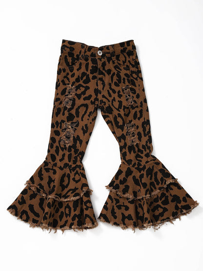 Kids Leopard Distressed Double Layer Jeans