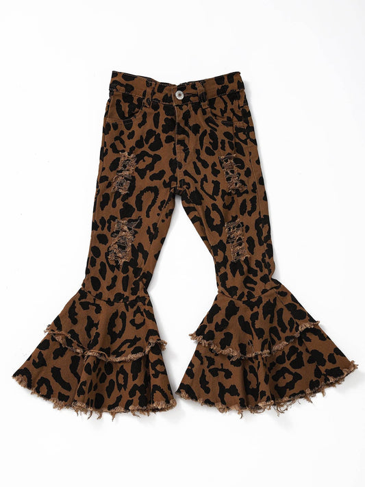 Kids Leopard Distressed Double Layer Jeans