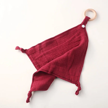 Muslin Baby Towel/Lovey with Wooden Teether - Multiple Colors!