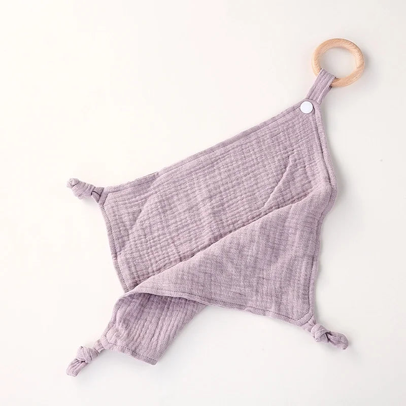 Muslin Baby Towel/Lovey with Wooden Teether - Multiple Colors!