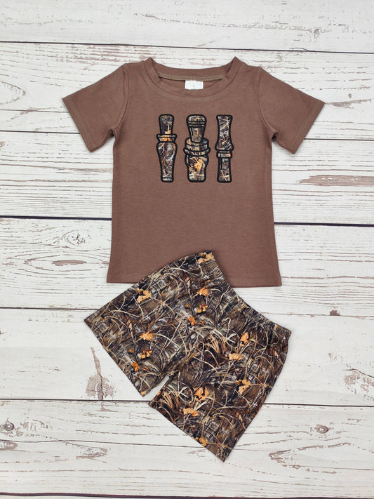 Kids Camouflage Duck Call Matching Shorts and Tee Set