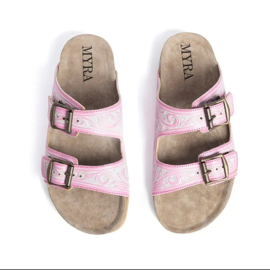 Pink Tooled Leather Sandals -  PRE-ORDER