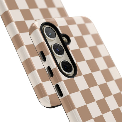 Tan Checkered Tough Phone Cases, Multiple Phone Styles!