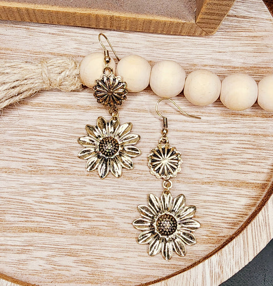 Gold Western Sunflower Earrings