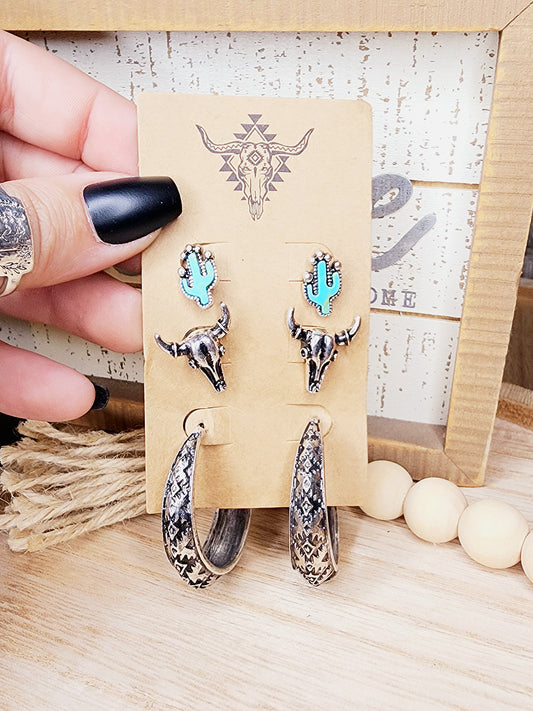 Set of 3 Western Turquoise Earrings