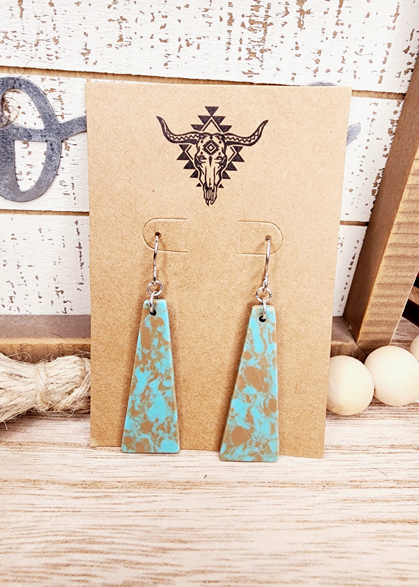 Geometric Western Turquoise Marble Earrings