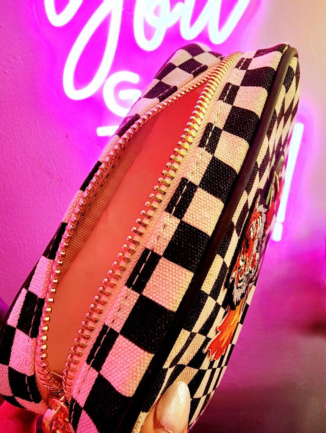 Western Grunge Checkered Make-Up Bag