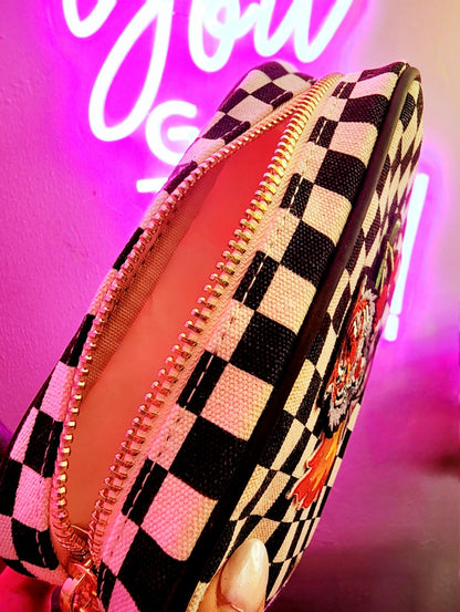 Western Grunge Checkered Make-Up Bag