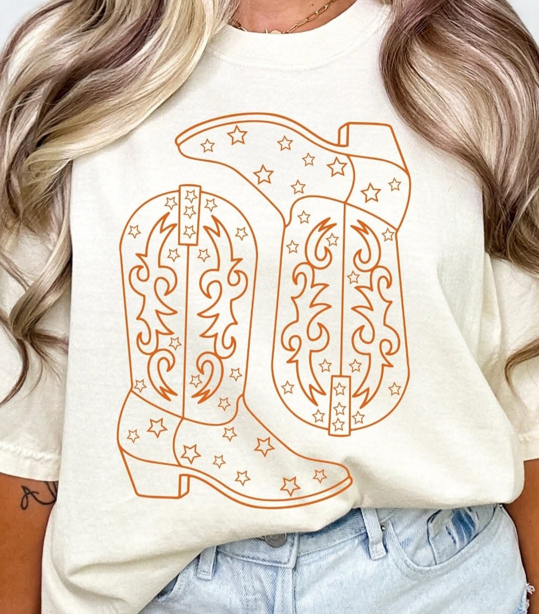 Cowboy Boot Outline -  Crewneck, Hoodie, or T-Shirt