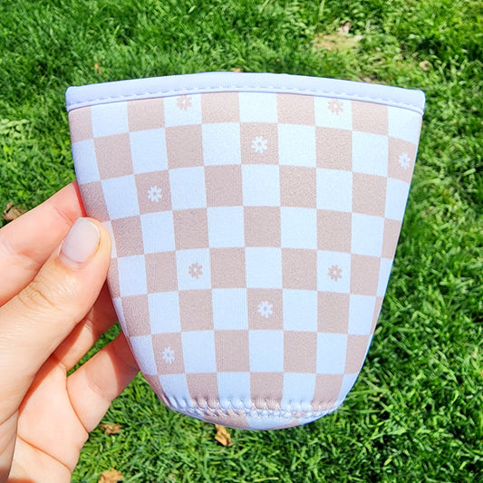 Tan Checkered Coffee Koozie