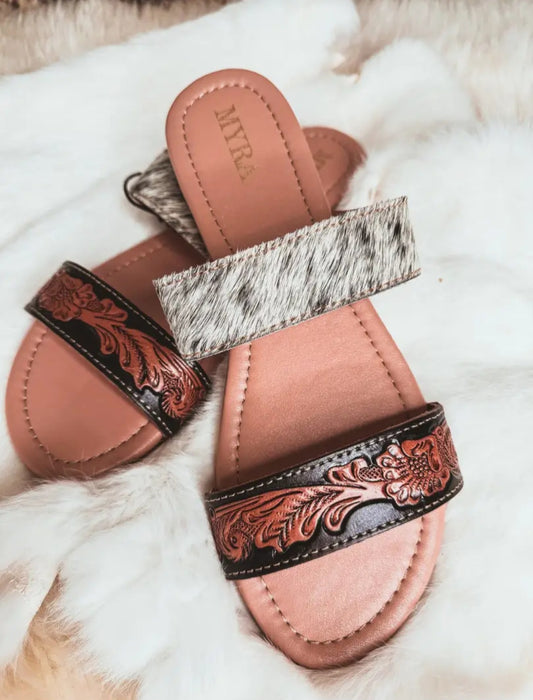 Tooled Leather and Cowhide Sandals - PRE-ORDER