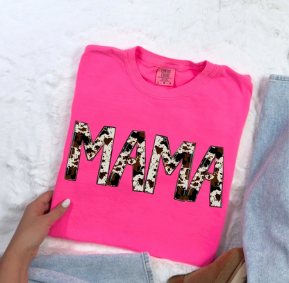 Cowprint Mama -  Crewneck, Hoodie, or T-Shirt