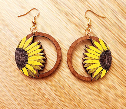 Wood Sunflower Earrings