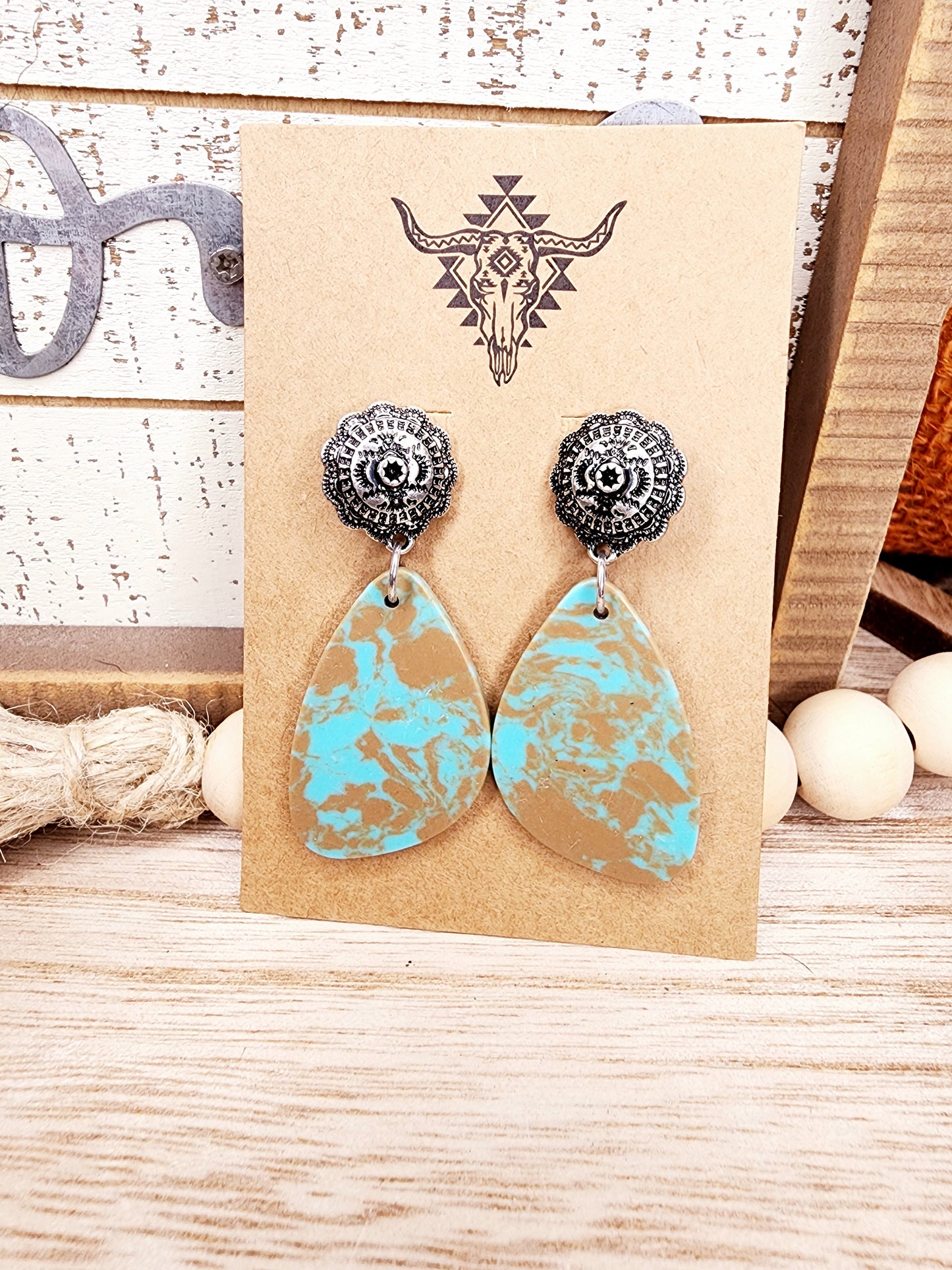 Geometric Western Turquoise Marble Earrings