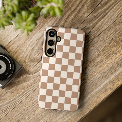 Tan Checkered Tough Phone Cases, Multiple Phone Styles!