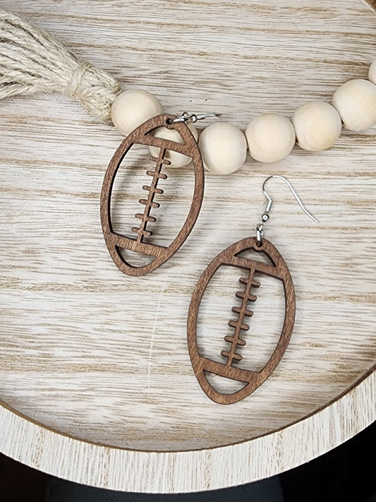 Wood Football Cutout Earrings