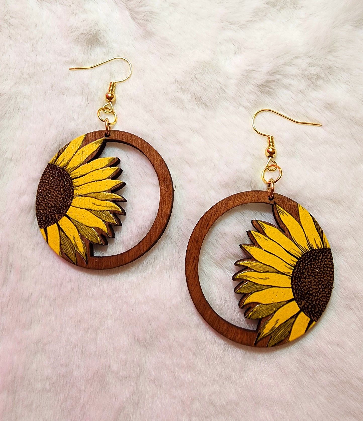 Wood Sunflower Earrings