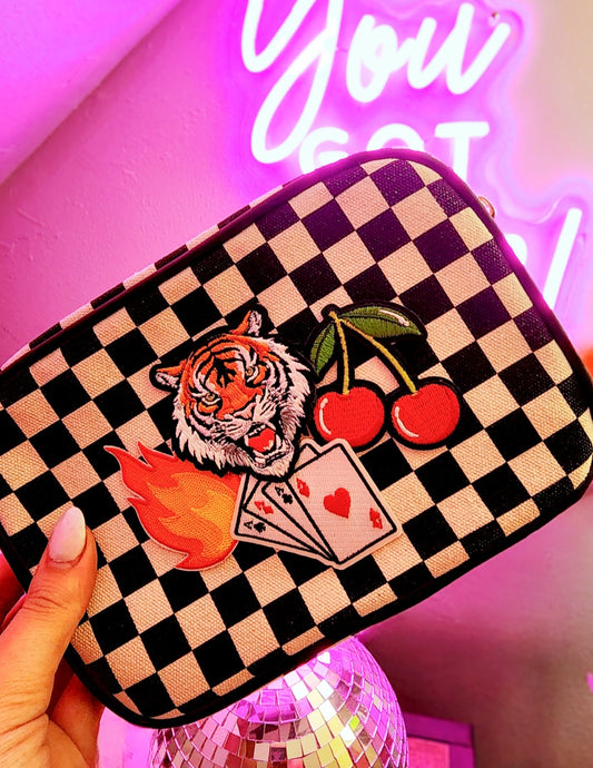 Western Grunge Checkered Make-Up Bag