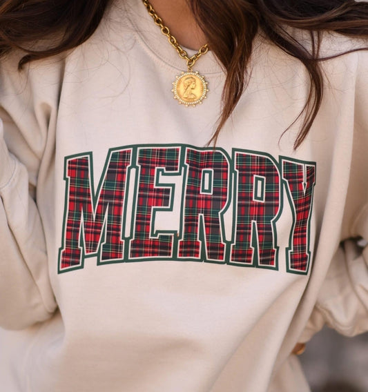 Plaid Merry -  Crewneck, Hoodie, or T-Shirt