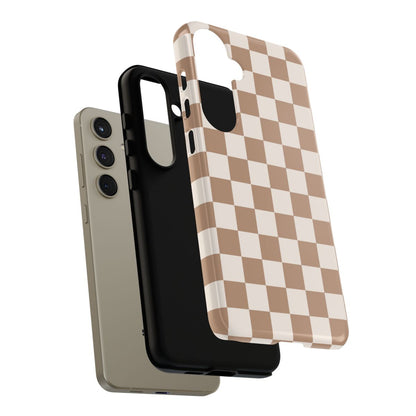 Tan Checkered Tough Phone Cases, Multiple Phone Styles!