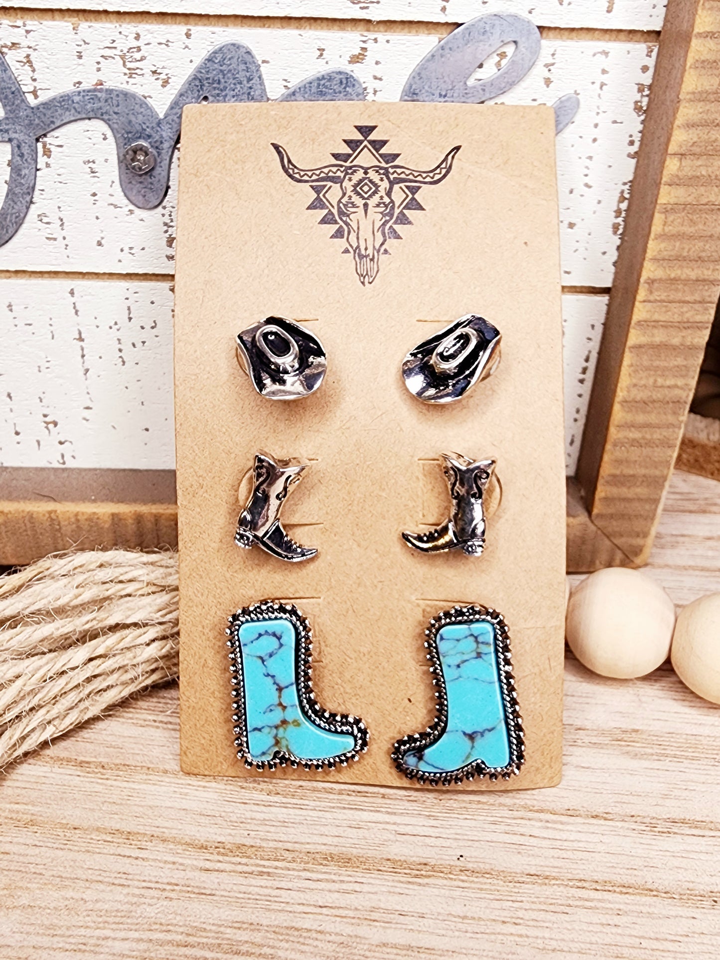 Set of 3 Western Turquoise Earrings