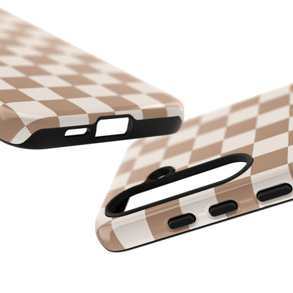 Tan Checkered Tough Phone Cases, Multiple Phone Styles!